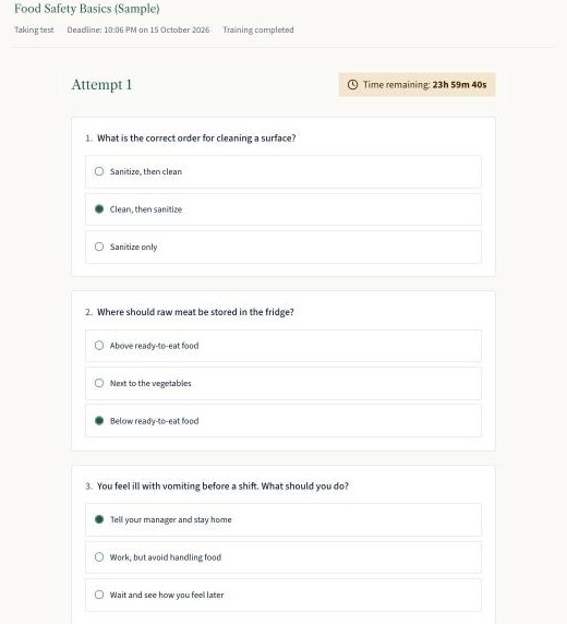A learner answering multiple choice questions in the assessment